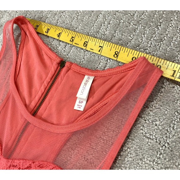 Lace Sheer Floral Mesh Dress Coral Pink Sz S A Line Skater Back Zipper I… - Picture 5 of 7